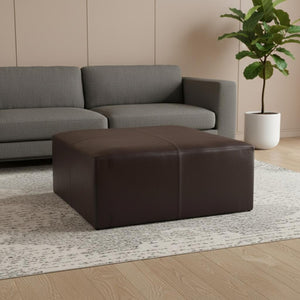 HomeRoots 36" Brown Genuine Leather Cocktail Ottoman - Stylish Modern Design for Versatile Living Room Use 606718