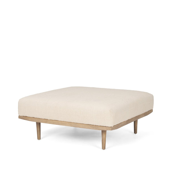 HomeRoots 37" Stylish Beige and Brown Cocktail Ottoman with Solid Mango Wood Base for Versatile Living Spaces 606719