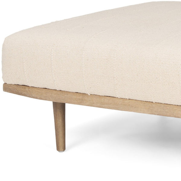HomeRoots 37" Stylish Beige and Brown Cocktail Ottoman with Solid Mango Wood Base for Versatile Living Spaces 606719