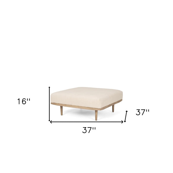 HomeRoots 37" Stylish Beige and Brown Cocktail Ottoman with Solid Mango Wood Base for Versatile Living Spaces 606719