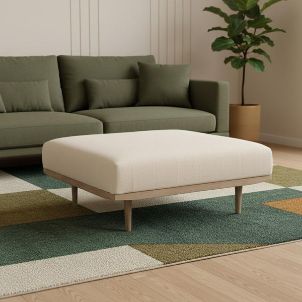 HomeRoots 37" Stylish Beige and Brown Cocktail Ottoman with Solid Mango Wood Base for Versatile Living Spaces 606719