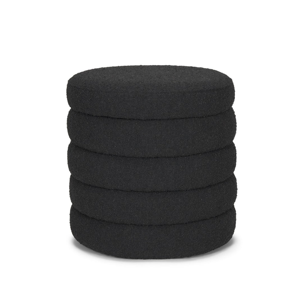 HomeRoots 19" Black Boucle Round Storage Ottoman - Stylish, Multi-Functional Accent for Any Room's Decor! 606720