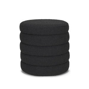 HomeRoots 19" Black Boucle Round Storage Ottoman - Stylish, Multi-Functional Accent for Any Room's Decor! 606720