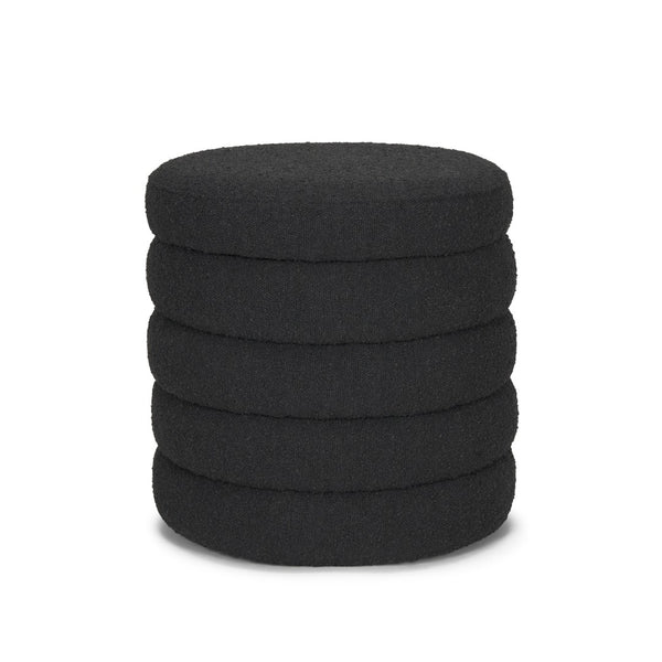 HomeRoots 19" Black Boucle Round Storage Ottoman - Stylish, Multi-Functional Accent for Any Room's Decor! 606720