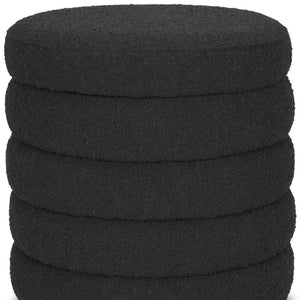 HomeRoots 19" Black Boucle Round Storage Ottoman - Stylish, Multi-Functional Accent for Any Room's Decor! 606720