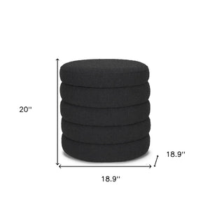 HomeRoots 19" Black Boucle Round Storage Ottoman - Stylish, Multi-Functional Accent for Any Room's Decor! 606720