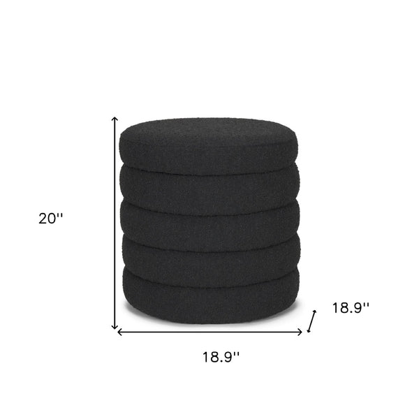 HomeRoots 19" Black Boucle Round Storage Ottoman - Stylish, Multi-Functional Accent for Any Room's Decor! 606720