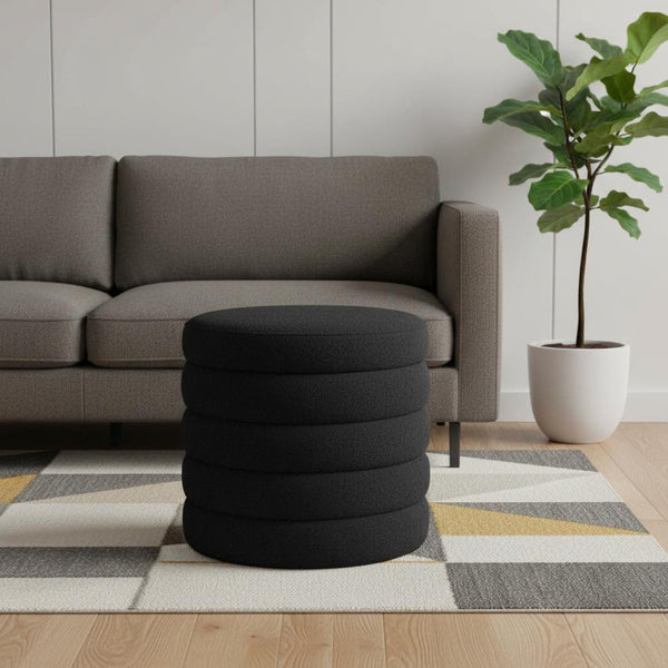 HomeRoots 19" Black Boucle Round Storage Ottoman - Stylish, Multi-Functional Accent for Any Room's Decor! 606720