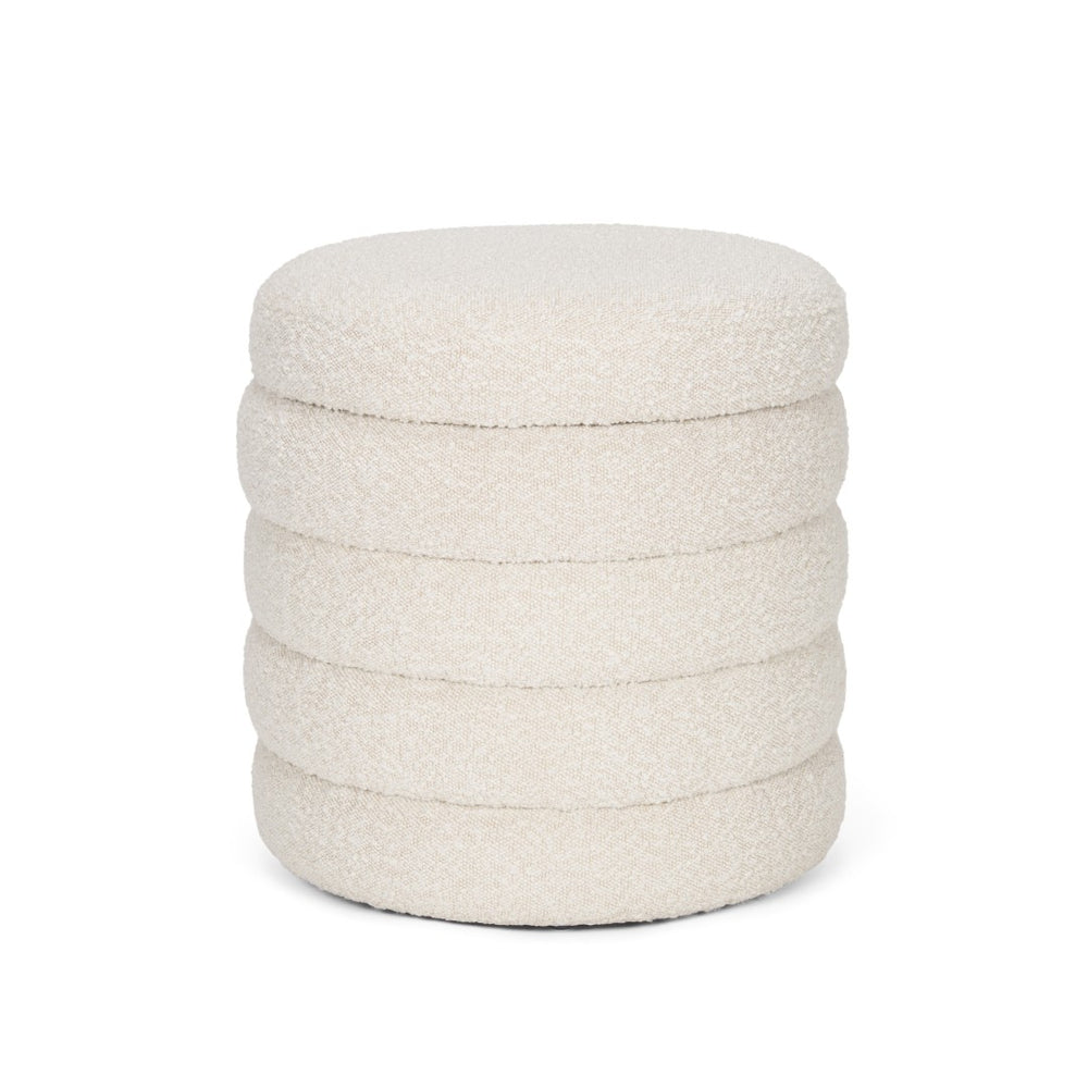 HomeRoots 19" Cream Boucle Round Storage Ottoman - Stylish, Versatile Seating with Hidden Storage for Any Space 606721