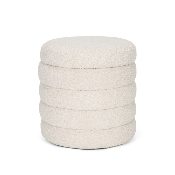 HomeRoots 19" Cream Boucle Round Storage Ottoman - Stylish, Versatile Seating with Hidden Storage for Any Space 606721
