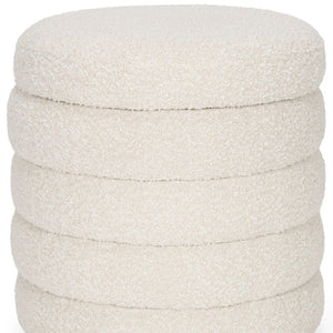 HomeRoots 19" Cream Boucle Round Storage Ottoman - Stylish, Versatile Seating with Hidden Storage for Any Space 606721