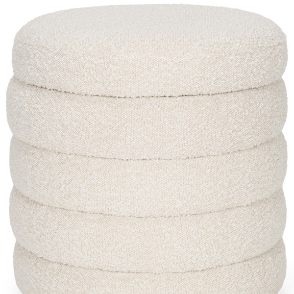 HomeRoots 19" Cream Boucle Round Storage Ottoman - Stylish, Versatile Seating with Hidden Storage for Any Space 606721
