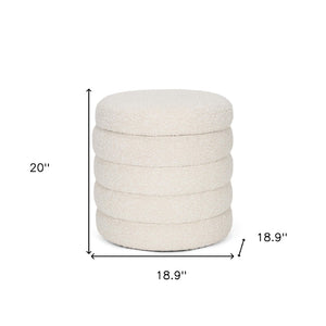 HomeRoots 19" Cream Boucle Round Storage Ottoman - Stylish, Versatile Seating with Hidden Storage for Any Space 606721