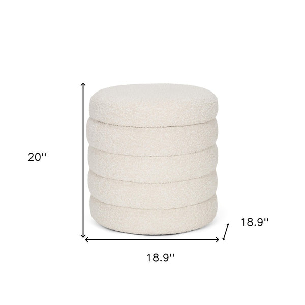 HomeRoots 19" Cream Boucle Round Storage Ottoman - Stylish, Versatile Seating with Hidden Storage for Any Space 606721