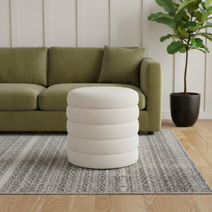 HomeRoots 19" Cream Boucle Round Storage Ottoman - Stylish, Versatile Seating with Hidden Storage for Any Space 606721