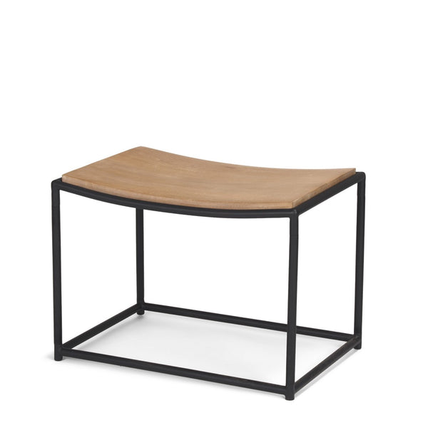HomeRoots 23" Rustic Two-Tone Solid Wood Footstool with Geometric Metal Base - Versatile Style & Comfort! 606722