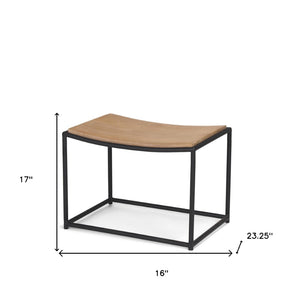 HomeRoots 23" Rustic Two-Tone Solid Wood Footstool with Geometric Metal Base - Versatile Style & Comfort! 606722