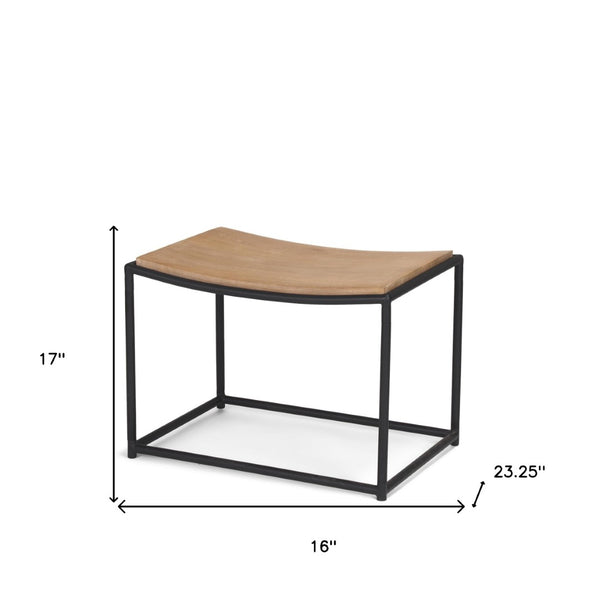 HomeRoots 23" Rustic Two-Tone Solid Wood Footstool with Geometric Metal Base - Versatile Style & Comfort! 606722