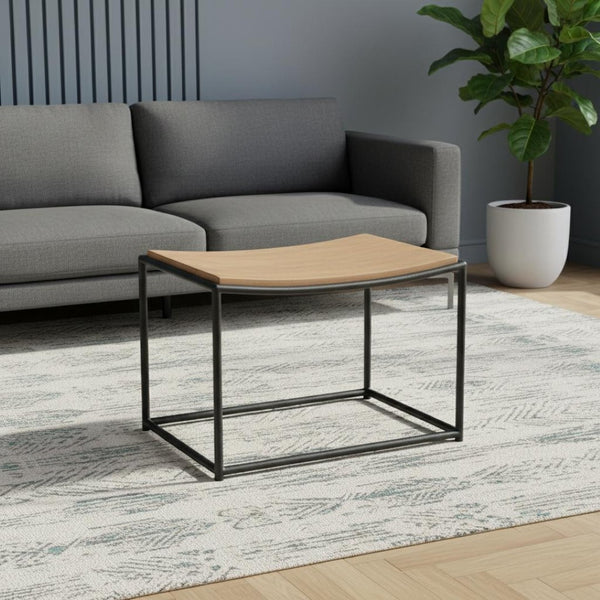 HomeRoots 23" Rustic Two-Tone Solid Wood Footstool with Geometric Metal Base - Versatile Style & Comfort! 606722
