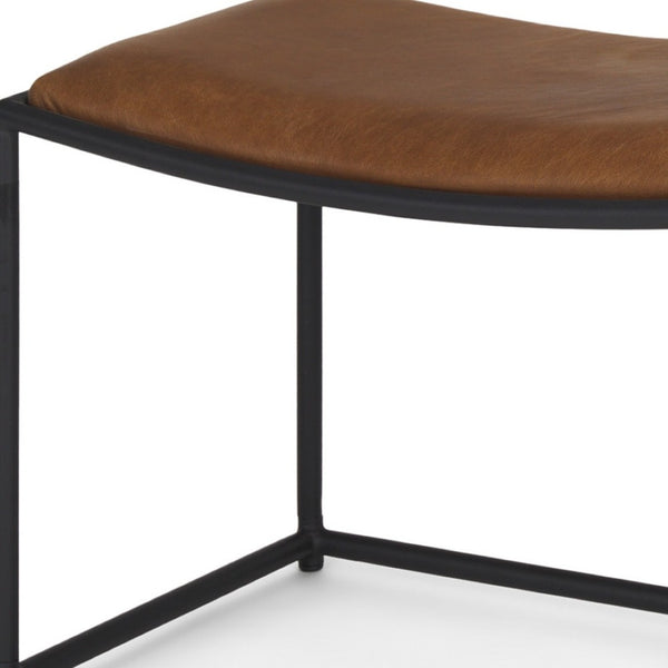HomeRoots 23" Stylish Brown Leather Footstool with Matte Black Metal Frame - Versatile, Modern Design! 606723