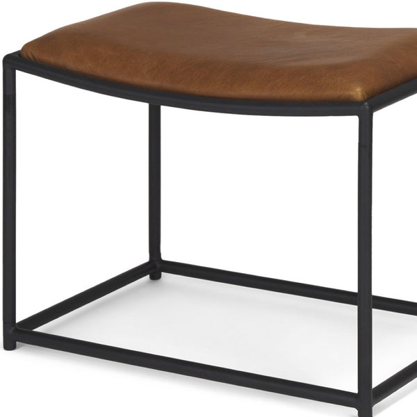 HomeRoots 23" Stylish Brown Leather Footstool with Matte Black Metal Frame - Versatile, Modern Design! 606723