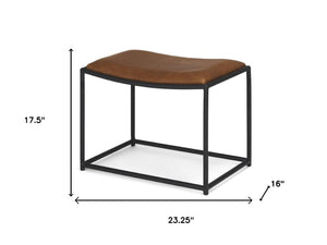 HomeRoots 23" Stylish Brown Leather Footstool with Matte Black Metal Frame - Versatile, Modern Design! 606723