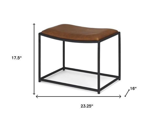 HomeRoots 23" Stylish Brown Leather Footstool with Matte Black Metal Frame - Versatile, Modern Design! 606723