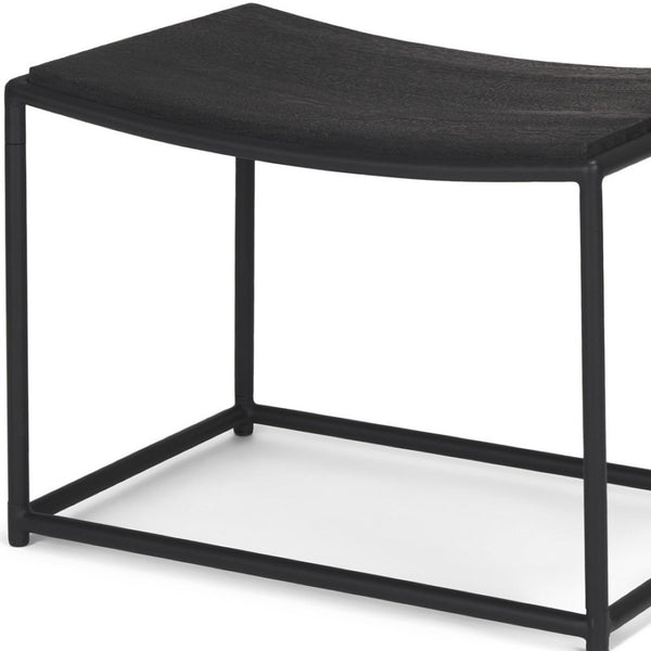 HomeRoots 23" Black Footstool: Versatile Solid Wood & Metal Seat with Modern-Rustic Charm for Any Space 606724