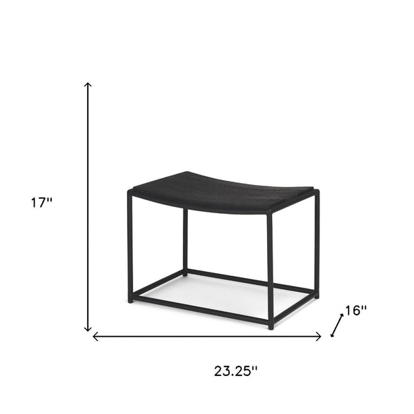 HomeRoots 23" Black Footstool: Versatile Solid Wood & Metal Seat with Modern-Rustic Charm for Any Space 606724