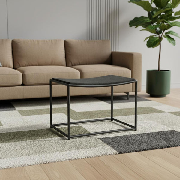 HomeRoots 23" Black Footstool: Versatile Solid Wood & Metal Seat with Modern-Rustic Charm for Any Space 606724