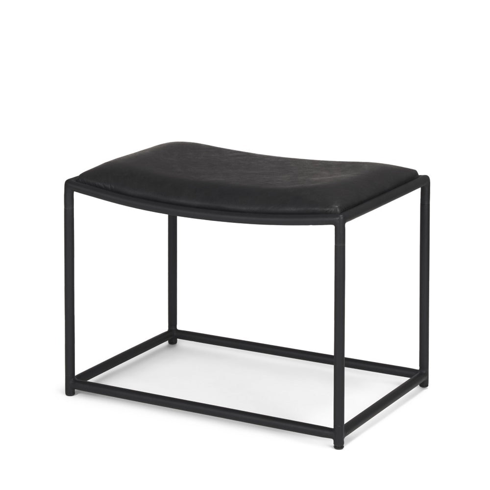 HomeRoots 23" Modern Black Metal Footstool with Genuine Leather Seat - Versatile, Stylish & Comfortable Addition 606725