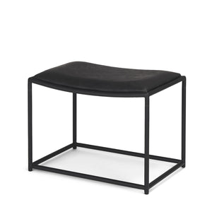 HomeRoots 23" Modern Black Metal Footstool with Genuine Leather Seat - Versatile, Stylish & Comfortable Addition 606725