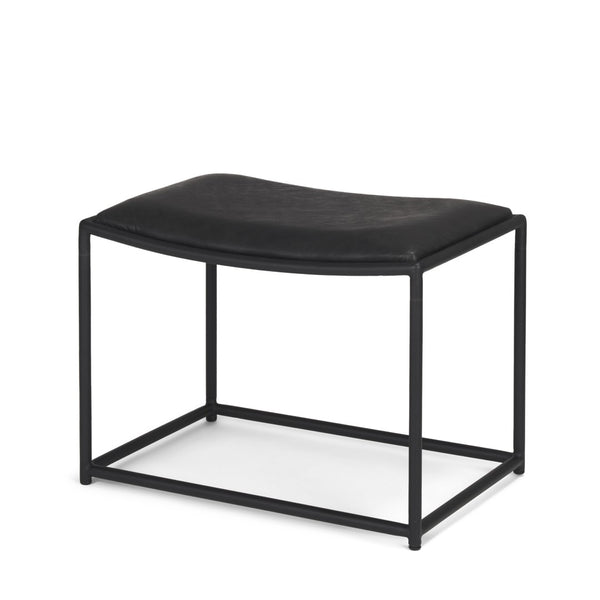 HomeRoots 23" Modern Black Metal Footstool with Genuine Leather Seat - Versatile, Stylish & Comfortable Addition 606725