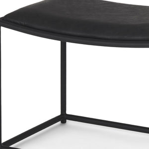 HomeRoots 23" Modern Black Metal Footstool with Genuine Leather Seat - Versatile, Stylish & Comfortable Addition 606725