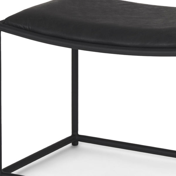 HomeRoots 23" Modern Black Metal Footstool with Genuine Leather Seat - Versatile, Stylish & Comfortable Addition 606725