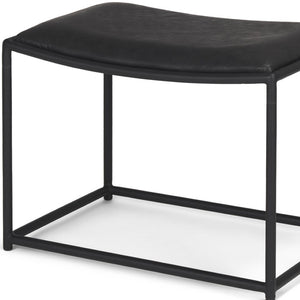 HomeRoots 23" Modern Black Metal Footstool with Genuine Leather Seat - Versatile, Stylish & Comfortable Addition 606725