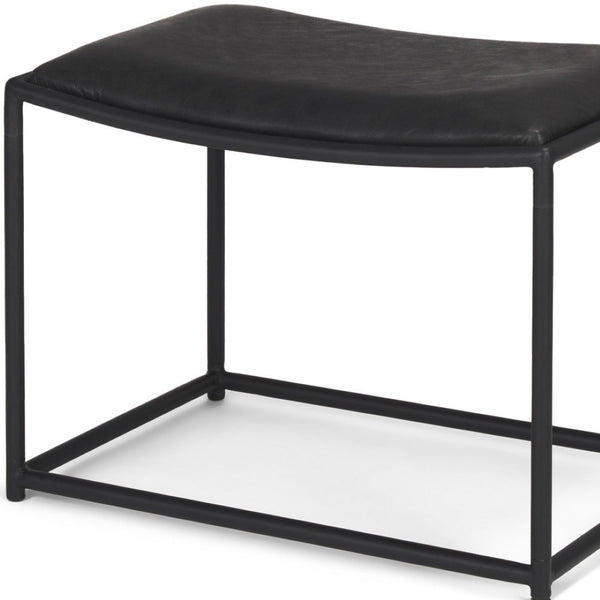 HomeRoots 23" Modern Black Metal Footstool with Genuine Leather Seat - Versatile, Stylish & Comfortable Addition 606725
