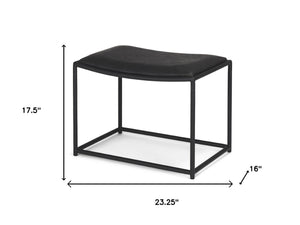 HomeRoots 23" Modern Black Metal Footstool with Genuine Leather Seat - Versatile, Stylish & Comfortable Addition 606725