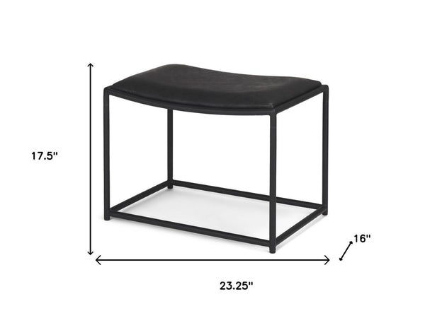 HomeRoots 23" Modern Black Metal Footstool with Genuine Leather Seat - Versatile, Stylish & Comfortable Addition 606725