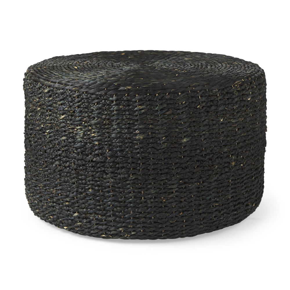HomeRoots 30" Black Water Hyacinth Pouf Ottoman - Boho-Chic Multitasking Accent for Living Rooms & Bedrooms 606728