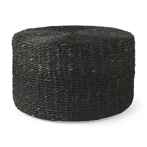 HomeRoots 30" Black Water Hyacinth Pouf Ottoman - Boho-Chic Multitasking Accent for Living Rooms & Bedrooms 606728