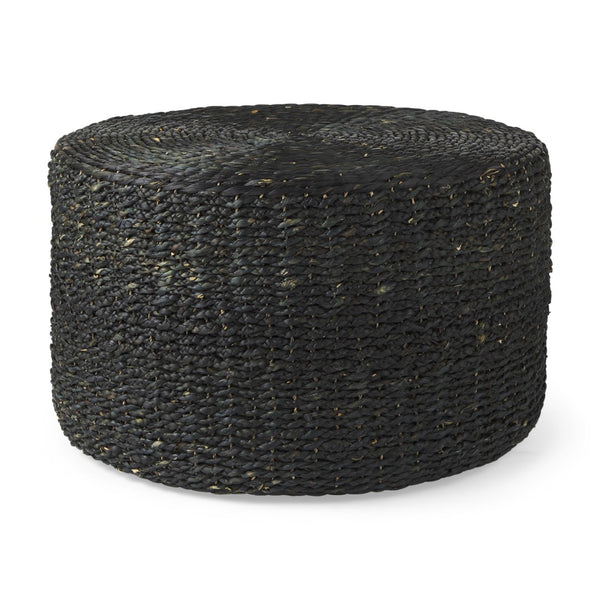 HomeRoots 30" Black Water Hyacinth Pouf Ottoman - Boho-Chic Multitasking Accent for Living Rooms & Bedrooms 606728
