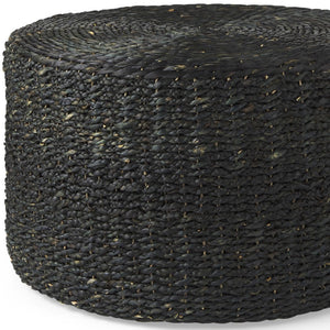 HomeRoots 30" Black Water Hyacinth Pouf Ottoman - Boho-Chic Multitasking Accent for Living Rooms & Bedrooms 606728