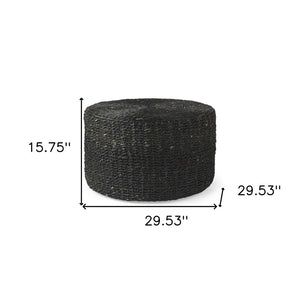 HomeRoots 30" Black Water Hyacinth Pouf Ottoman - Boho-Chic Multitasking Accent for Living Rooms & Bedrooms 606728