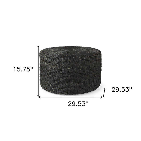HomeRoots 30" Black Water Hyacinth Pouf Ottoman - Boho-Chic Multitasking Accent for Living Rooms & Bedrooms 606728