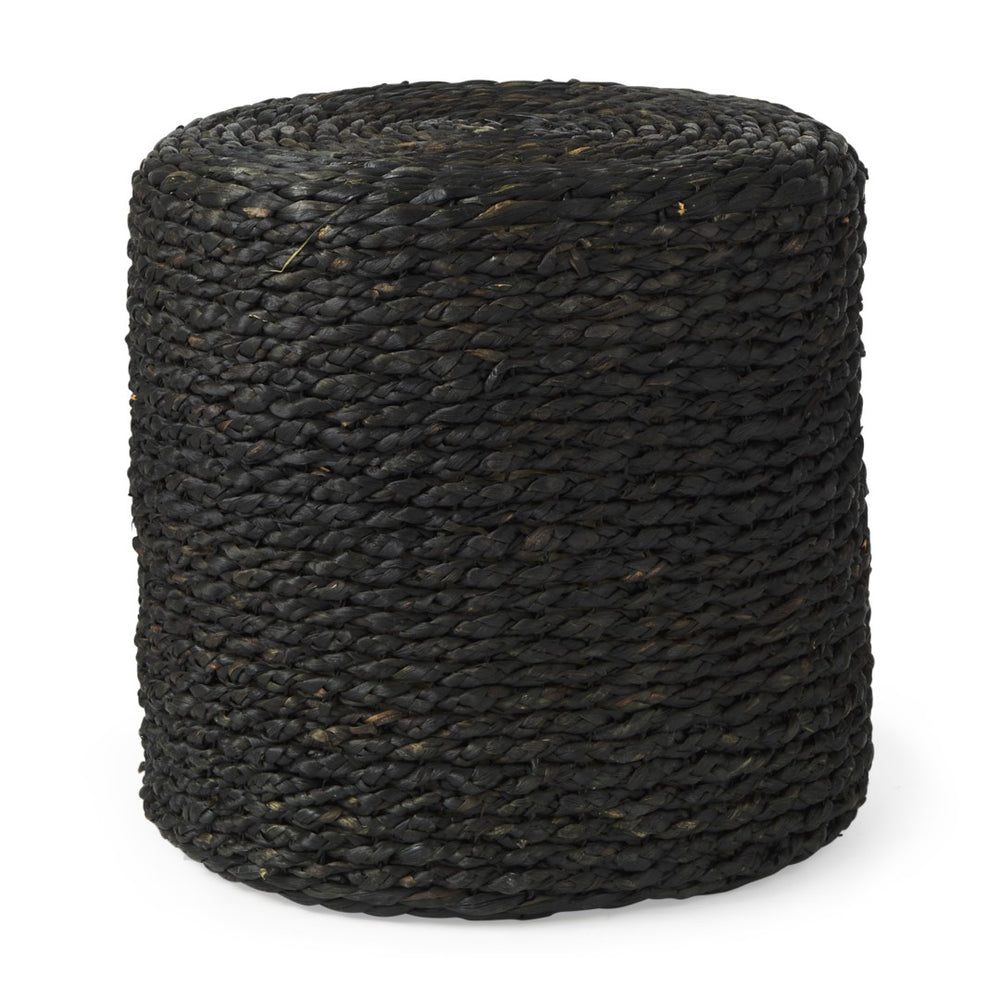 HomeRoots 18" Black Water Hyacinth Round Pouf Ottoman - Versatile Eco-Friendly Accent for Boho & Coastal Decor 606729