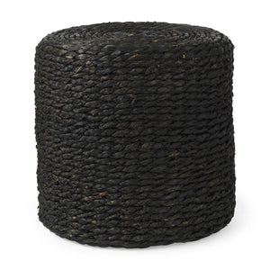HomeRoots 18" Black Water Hyacinth Round Pouf Ottoman - Versatile Eco-Friendly Accent for Boho & Coastal Decor 606729