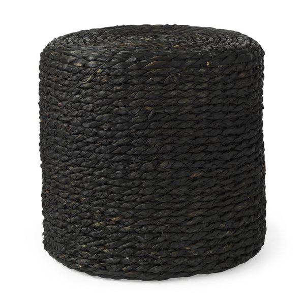 HomeRoots 18" Black Water Hyacinth Round Pouf Ottoman - Versatile Eco-Friendly Accent for Boho & Coastal Decor 606729
