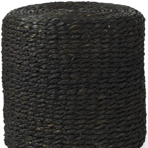 HomeRoots 18" Black Water Hyacinth Round Pouf Ottoman - Versatile Eco-Friendly Accent for Boho & Coastal Decor 606729
