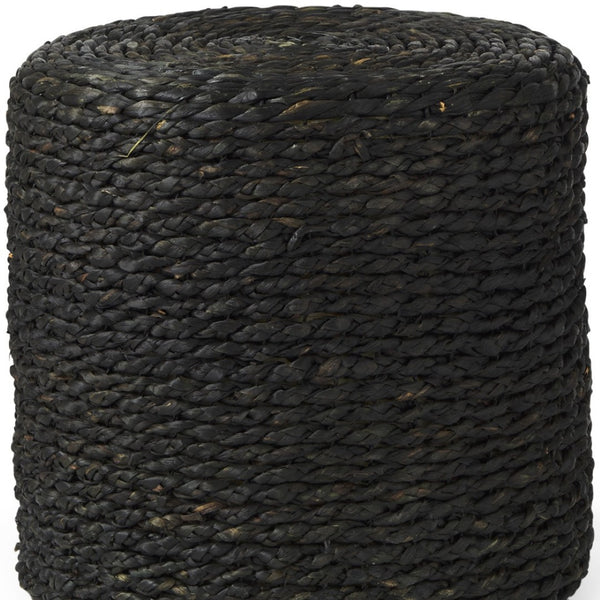 HomeRoots 18" Black Water Hyacinth Round Pouf Ottoman - Versatile Eco-Friendly Accent for Boho & Coastal Decor 606729